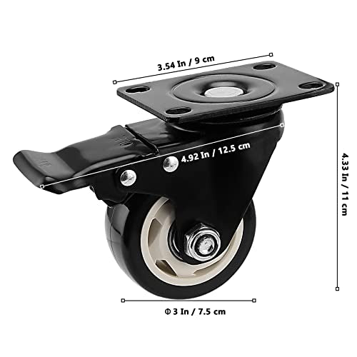 Set of 8 Swivel Caster Wheels, 3 Inch Heavy Duty Plate Caster Wheels, 4 Locking, 4 Fixed Double Ball Bearing Replacement Casters for Furniture, Carts, 200 Lbs Each Wheel, Black