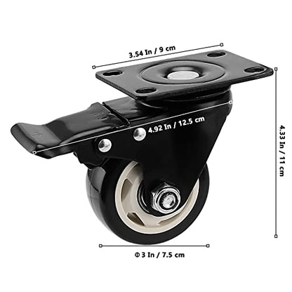 Set of 8 Swivel Caster Wheels, 3 Inch Heavy Duty Plate Caster Wheels, 4 Locking, 4 Fixed Double Ball Bearing Replacement Casters for Furniture, Carts, 200 Lbs Each Wheel, Black