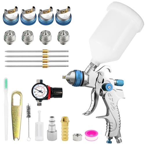 HVLP Spray Gun Kit with 1.4/1.7/2.0/2.5mm Nozzles, HVLP Air Spray Gun - color: Blue-1.4/1.7/2.0/2.5