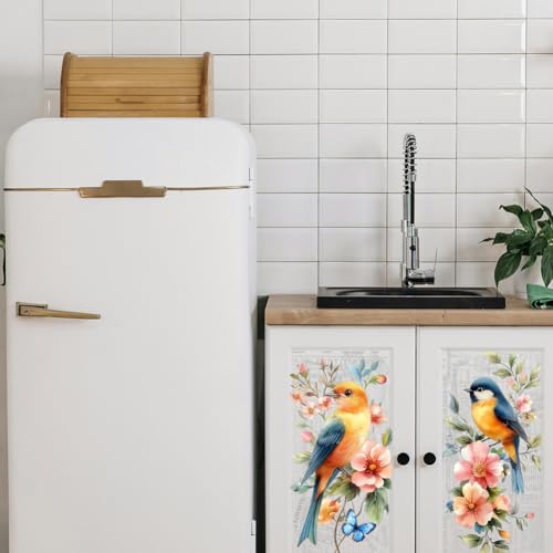 Peacoblue Single Bird Flower Rub On Transfers for Furniture 6"x12" - style: Single Photo Of Bird And Flower