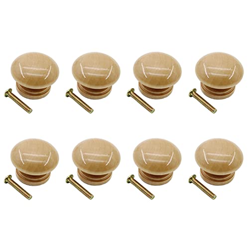 8PCS Round Wood Drawer Knobs, Mushroom Shape Cabinet Furniture Drawer Chest Cupboard Wardrobe Dresser Knobs Pulls Handles Hardware with Screws (Large 34x25.5x25mm/1.34x1x0.98inch) - size: Large 34x25.5x25mm/1.34x1x0.98inch