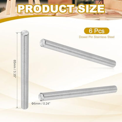 PATIKIL 6mm x 85mm Dowel Pin Stainless Steel, 6 Pcs 304 Stainless Steel Pegs Shelf Pins Rod Support Metal Fasten Elements for Shelves Furniture Fixing Component, Silver - size: 6mm x 85mm