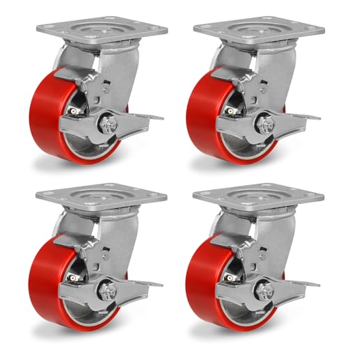 Heavy Duty Casters, 4'' Industrial Caster Wheels, Polyurethane Locking Casters Set of 4-3200lbs Capacity - style: 4'' Wheel