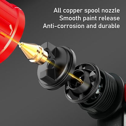 Paint Sprayer 1000W HVLP Electric Spray Paint Gun with 6 Copper Nozzles and 3 Spray Patterns 1200ML High Capacity Container for Furniture, Fences, Walls, Garage Doors (Red) - color: Red