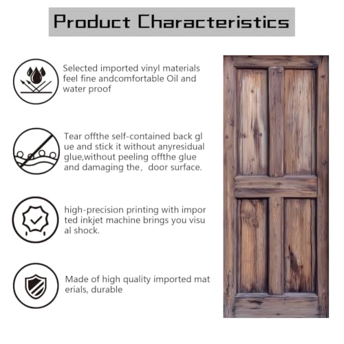 arricraft 2 Sheets Self-Adhesive Door Sticker, 31.5x78.7inch Dilapidated Wooden Doors Pattern Door Murals Stickers PVC Removable Wallpaper Decoration for Bedrooms Living Room - style: Dilapidated Wooden Door