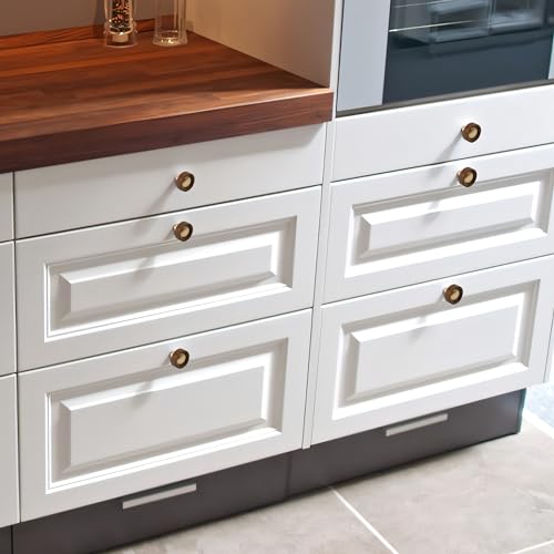 SALISENG- Wooden Brass Cabinet Drawer Knobs 5 Pack, 1.1 Inch Dresser Drawer Vanity Pulls, Modern Furniture Door Hardware Pulls for Cupboard Closet Wardrobe