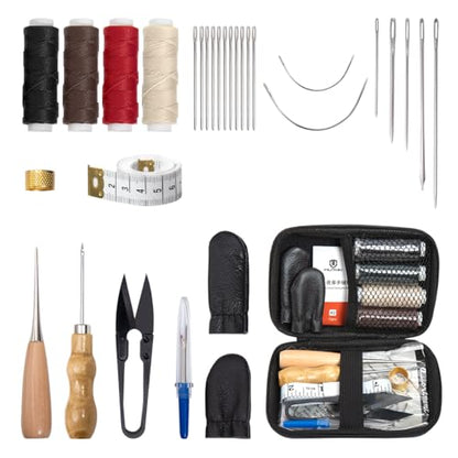 WUTA Leather Sewing Kit, Leather Stitching Kit with Sewing Awl, Needles, Waxed Thread, Upholstery Repair Kit, Heavy Duty Sewing Tools for Hand Stitching Car Seats, Sofa, Carpets, Shoes, DIY Craft - color: Set a