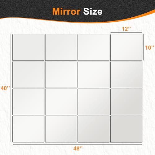 Delma Frameless Mirror Tiles 12"x10"x16 Pcs Wall Mounted - size: 12''x10''-16PCS