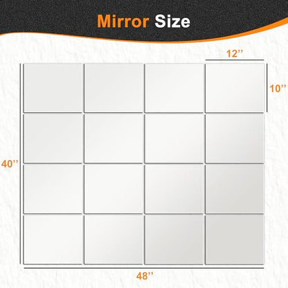 Delma Frameless Mirror Tiles 12"x10"x16 Pcs Wall Mounted - size: 12''x10''-16PCS