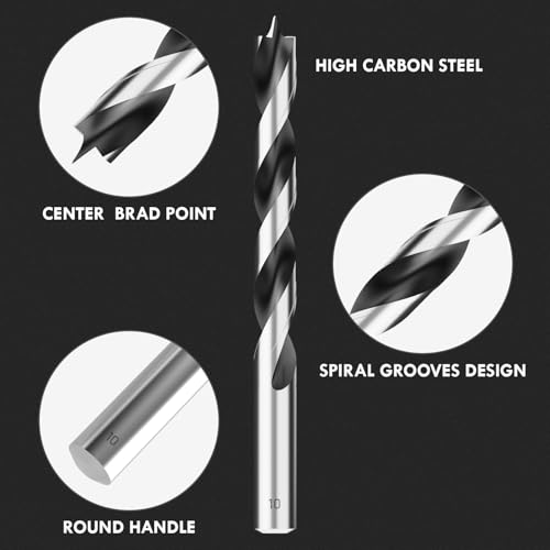 12Pcs (3mm - 12mm) Metric Brad Point Wood Drill Bit Set - size: Round Shank (0.118"-0.472") - 12pcs