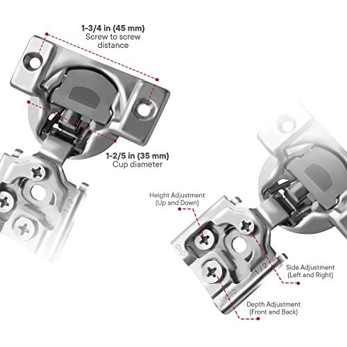 10-Pack 1/2" Overlay Soft Close Face Frame Kitchen Cabinet Hinges - size: 1/2 Inch