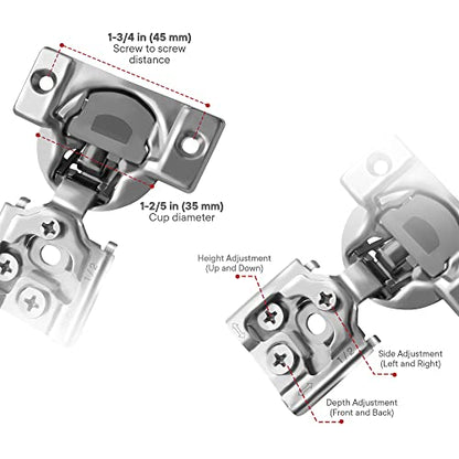 10-Pack 1/2" Overlay Soft Close Face Frame Kitchen Cabinet Hinges - size: 1/2 Inch