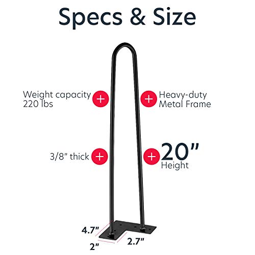 EconoHome Metal Hairpin Legs 20 inch - (Various Size Options) Table Legs, Desk Legs, Furniture Legs, Coffee Table Legs - Modern Hairpin Legs for Any DIY Project - size: 20 Inch