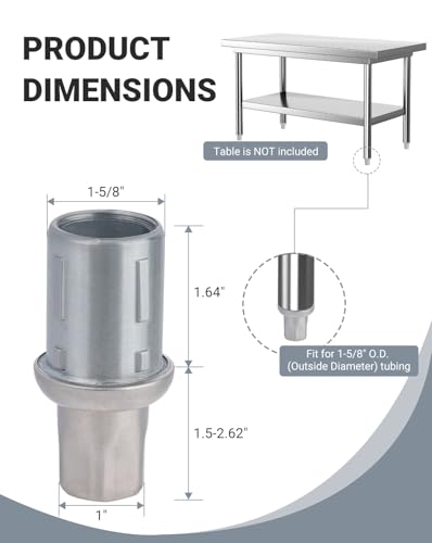 Adjustable Bullet Feet for 1-5/8" O.D. Tubing - Table Leg Levelers - color: Stainless Steel Heavy Leveling Feet