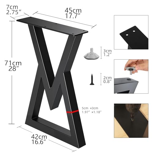 28" Tall Metal Table Legs Desk Legs, Replacement Furniture Feets Set of 2 for DIY Coffee Tables, Modern Desks, Night Stands, Sofa, etc with Heavy Duty Iron and Industrial Design, Black - size: 28 Inch V