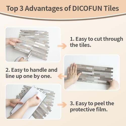 DICOFUN 2 Sheets Distressed Wood Peel and Stick Backsplash, PVC Mixed Metal Stick on Wall Tiles for Kitchen and Bathroom - color: Distressed Wood + Metal Silver, size: 2 Sheets, 6’’x12’’x0.12’’