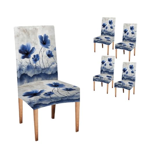 Mrcrypos Chair Covers Set of 4 Dining Table Chair Covers Ink-Wash Flower Detachable Washable Stretch Kitchen Seat Covers Protective for Home,Restaurant,Banquet - color: Flower, size: 4