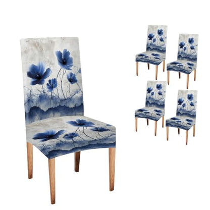Mrcrypos Chair Covers Set of 4 Dining Table Chair Covers Ink-Wash Flower Detachable Washable Stretch Kitchen Seat Covers Protective for Home,Restaurant,Banquet - color: Flower, size: 4
