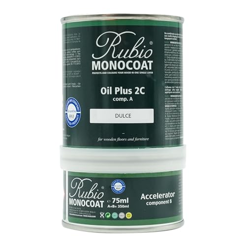 Rubio Monocoat Wood Stain & Finish 175 ft² | Oil Plus 2C | Quick-Dry, Eco-Friendly Linseed Wood Oil for Indoor Use, Includes Accelerator (Part B) | Protector | 350 ml, Dulce - color: Dulce, size: 350 ml