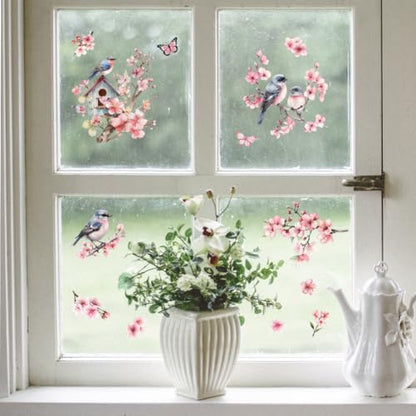 Peacoblue Cherry Blossoms, Bird Rub On Transfers for Furniture Craft 6"x12" - style: Cherry Blossoms and Birds