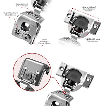 10-Pack 1-1/2" Overlay Soft Close Face Frame Kitchen Cabinet Hinges - size: 1-1/2 Inch