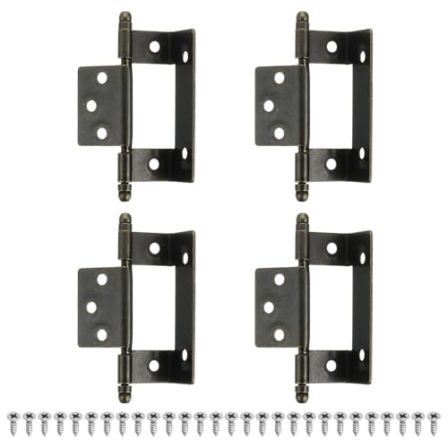 uxcell 4Pcs Cabinet Hinges Full Inset, 3.4x0.8Inch Partial Wrap Long Axis Tip Hinge Vintage Semi-Wraparound Cover Cabinet Furniture Hinge with Screws, Bronze - size: 87 x 20x 20mm