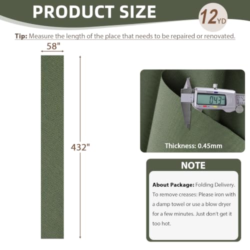 600D Outdoor Upholstery Fabric 58” W Waterproof Canvas Fabric by The Yard - color: Army Green, size: 12 yard