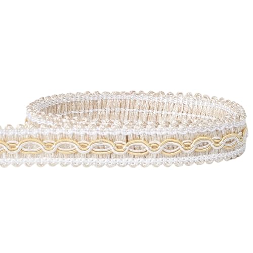 15.86 Yards White Gimp Braid Trim Braid Woven Lace Trimming Polyester Upholstery Fringe Fabric Decorative Ribbon Roll for Jewelry Making Sewing Crafts Curtain Costumes DIY Embellishment - color: White