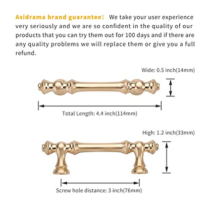 Asidrama 6 Pack 3 Inch(76mm) Brushed Brass Kitchen Cabinet Handles, Gold Cabinet Pulls Kitchen Cabinet Hardware for Cupboard Drawer Pulls - color: Brushed Brass, size: 3" Hole Center, style: 6 Pack