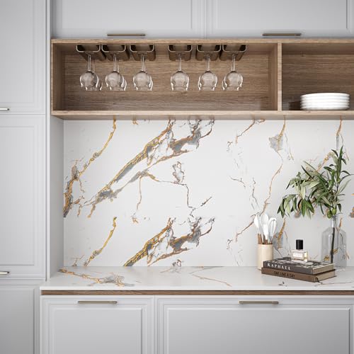 VEELIKE 15.7''x118'' Luxurious White Gold Marble Contact Paper for Countertops Waterproof Peel and Stick Matte Marble Wallpaper Granite Paper for Kitchen Countertop Vinyl for Bathroom Walls Table - size: 15.7" x 118"