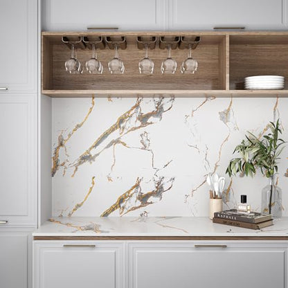 VEELIKE 15.7''x118'' Luxurious White Gold Marble Contact Paper for Countertops Waterproof Peel and Stick Matte Marble Wallpaper Granite Paper for Kitchen Countertop Vinyl for Bathroom Walls Table - size: 15.7" x 118"