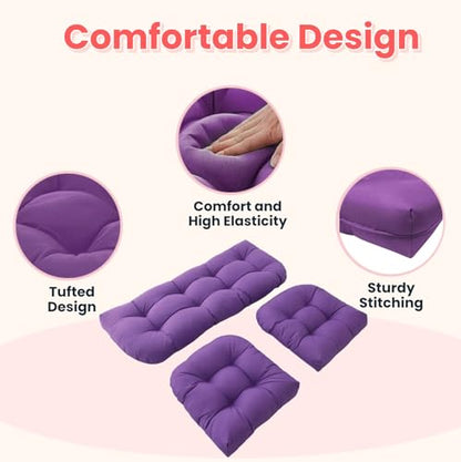 Wicker Chair Cushions 3 Piece Set, Waterproof Outdoor Cushion for Patio Furniture, Loveseat and U-Shaped Wicker Furniture Cushions, Puple - color: Puple