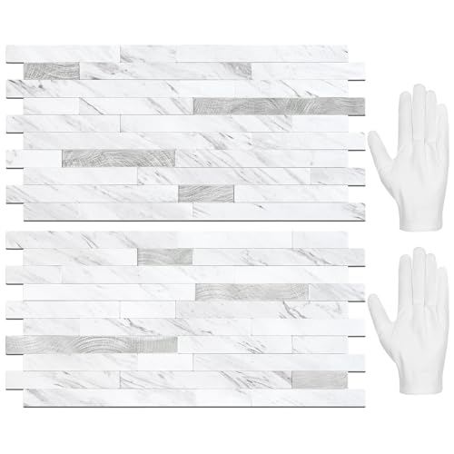 STICKGOO 20 Sheets Peel and Stick Backsplash Tile, Stick on Backsplash for Kitchen and Bathroom, White Marble Look PVC Mixed Metal Silver Self Adhesive Wall Tiles - color: White Marble + Metal Silver