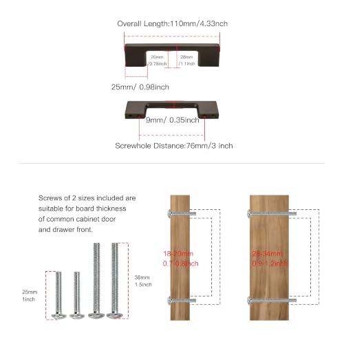 TUNNY 10 Pack Classic Cabinet Handles-3"/76mm Screw Spacing Antique Bronze Gold Brushed Furniture Hardware Handles for Kitchen Cabinets Bedroom Cabinet Pull - color: Antique bronze gold brushed, size: 3"(76mm)Hole Center