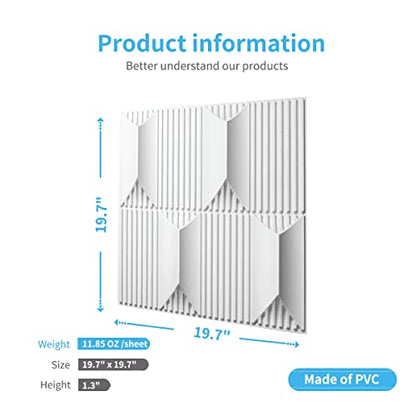 Art3dwallpanels 3D Wall Panels 19.7" x 19.7" PVC White, 12 Tiles - color: White