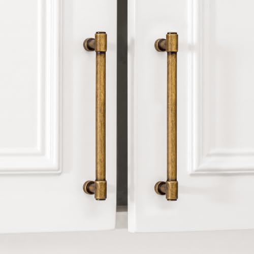 Goldenwarm 10 Pack 6-1/4 Inch Antique Brass Cabinet Pulls Modern Kitchen & Bathroom Hardware Heavy Duty Zinc Alloy Drawer Handles with Complete Screw Kit Consistent Finish for Whole-Home Renovations - color: Antique Brass, size: 6-1/4 Inches Hole Center