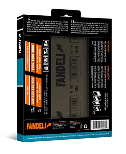 Fandeli | Waterproof Sandpaper | 400 Grit | 25 Sheets 9'' x 11'' | For for Plastic, Lacquer, Varnish, and Pain | Water Resistant - style: 400 Grit