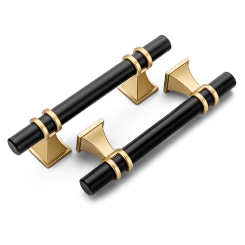 homdiy 10 Pack 3.75 Inch Black & Gold Cabinet Handles - Modern Cabinet Pulls for Kitchen Cabinets, Dresser Drawers & Wardrobe Hardware, Durable Zinc Alloy with Matte Finish (3.75" Hole Centers - color: Black&Gold, size: 3.75in(96mm) hole centers