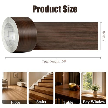 GSCIT Club Walnut Wood Tape, 2.3 inch X 15ft Self Adhesive Wood Grain Tape Walnut Repair Patch for Tables, Chairs, Baseboards, Doors, Windows, Floors, Handicraft DIY.