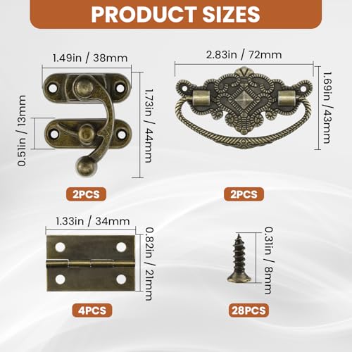1 Set Jewelry Box Hinges Hasp Catch, Retro Engraved Decorative - color: Antique Bronze- 8pcs