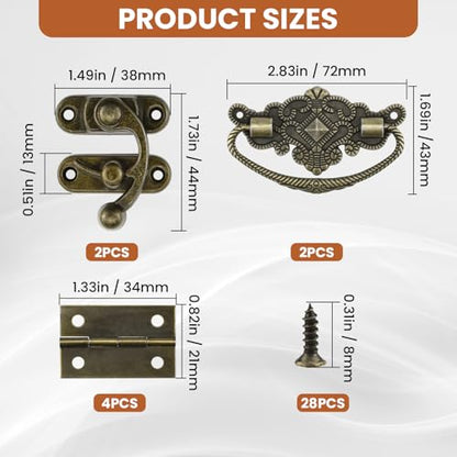 1 Set Jewelry Box Hinges Hasp Catch, Retro Engraved Decorative - color: Antique Bronze- 8pcs