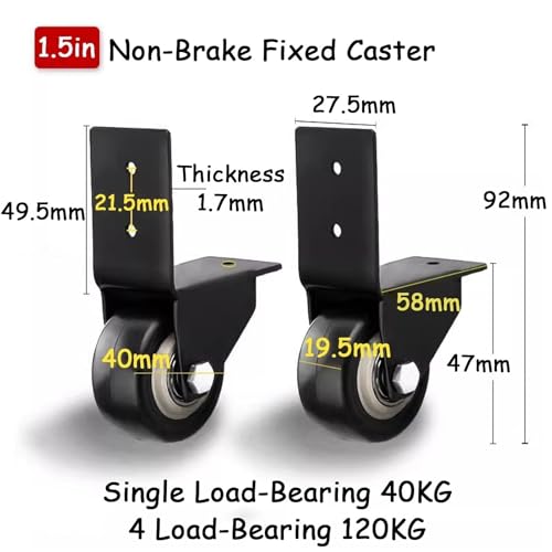 1.5 inch L-Shaped Caster Wheel, 4-Pack Side Mount Directional Casters