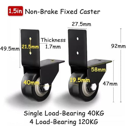 1.5 inch L-Shaped Caster Wheel, 4-Pack Side Mount Directional Casters