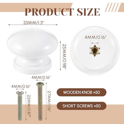 Pinkunn 50 Pcs Wood Unfinished White Cabinet Drawer Knobs Bulk - color: White