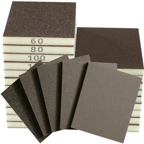 16PCS Sanding Sponge, 60 80 100 120 150 180 240 320 Coarse Medium Fine Grits Sanding Block Wet Dry Sandpaper Sponge， Sander Sponges for Wood Drywall Metal Wood - color: Brown, size: 60/80/100/120/150/180/240/320 Grit(each of 2)