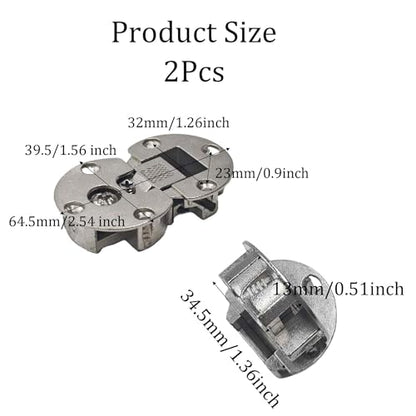 2Pcs 90 Degree Adjustable Page Turning Axis Concealed Cabinet Door Hinge, Zinc Alloy Drop Down Flush Hinge for Folding Desk, Table, Drawer, Wardrobe, or Cupboard, Easy Install