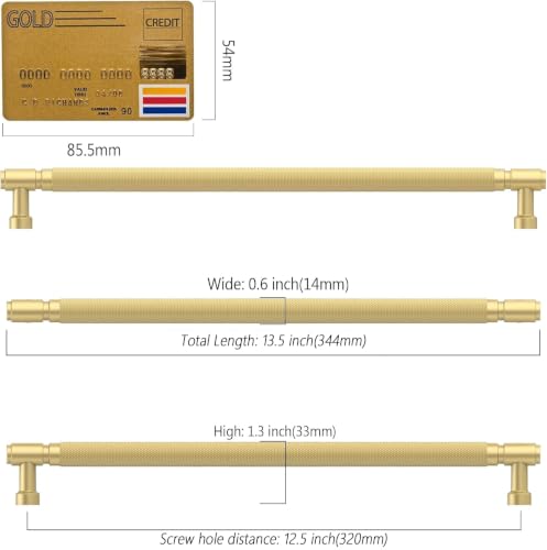 Amerdeco 10 Pack Brushed Gold knurled Cabinet Pulls 12.6" - color: Brushed Gold, size: 12.6" hole center