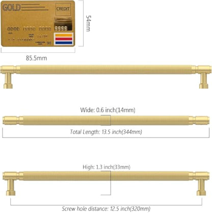 Amerdeco 10 Pack Brushed Gold knurled Cabinet Pulls 12.6" - color: Brushed Gold, size: 12.6" hole center