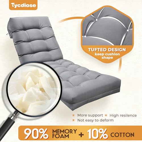 Outdoor Lounge Chair Cushion, Waterproof Chaise Lounge Cushions Replacement for Outdoor Furniture Thickened 71 x 22 x 4.7 Inches Non-Slip Patio Pool Lounge Chair Cushions with Ties (Grey) - color: Grey Cushion