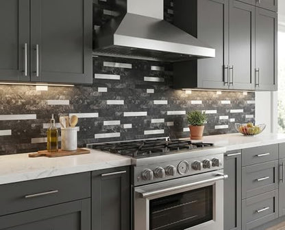 Yipscazo 5 Sheets Peel and Stick Stone Metal Tile Backsplash, Stick on Tiles for Backsplash Kitchen, Bathroom, Laundry Room, Camper, Fireplace (12'' X 12'', Dark Black) - color: Dark black